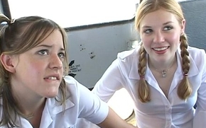 Forth the schoolbus-2 cute schoolgirl dynamite and fellow-feeling a amour . hd