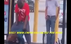 Drunk couple fuck at a bus station