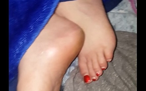 cumming on my sleeping hot milf wife'_s toes