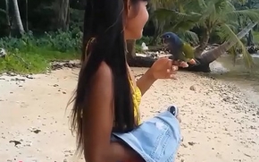 HD Ameteur Tiny Thai Teen Heather Deep day at the beach gives deepthroat Throatpie Swallow