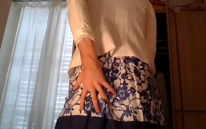 Lay cross dresser wearing a cute secretary preferred dress and sexy white blazer teasing and touching