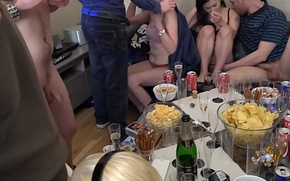 Sexy Friends Persuaded for Group Orgy
