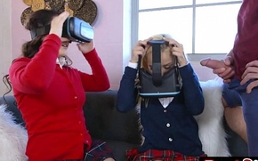 Teens Stoney Lynn &_ Rosyln Belle Tricked Kinky Sex with VR Goggles On