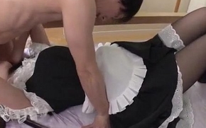 Japan maid Yui Ayase pleases two males prevalent oral mating increased by mating