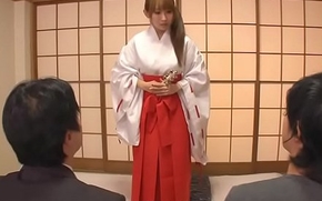 Japanese shrine maiden, Yui Misaki had an unplanned threesome, uncensored