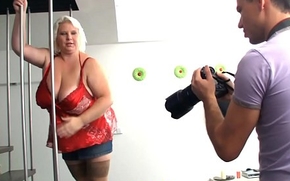 Fat blonde doll gets fucked doggystyle after photosession